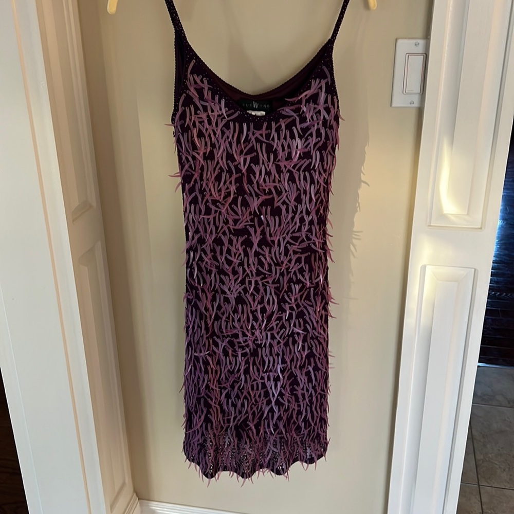 Sue Wong Purple Beaded Knit Dress